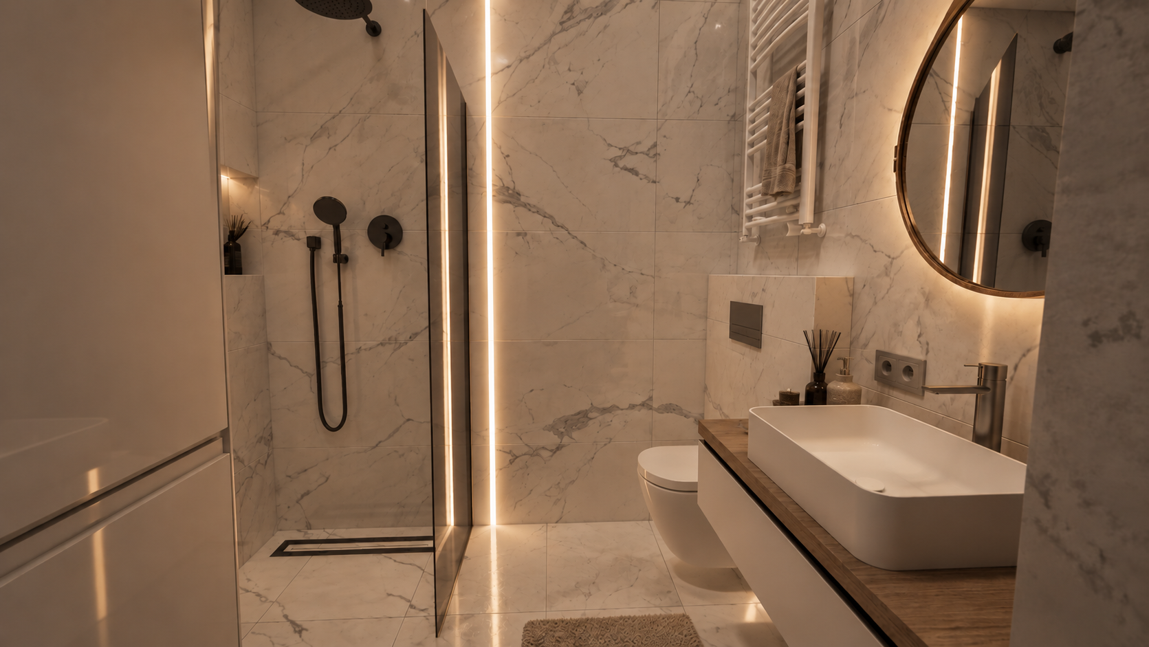 Visualisation of a marble bathroom in a contemporary apartment